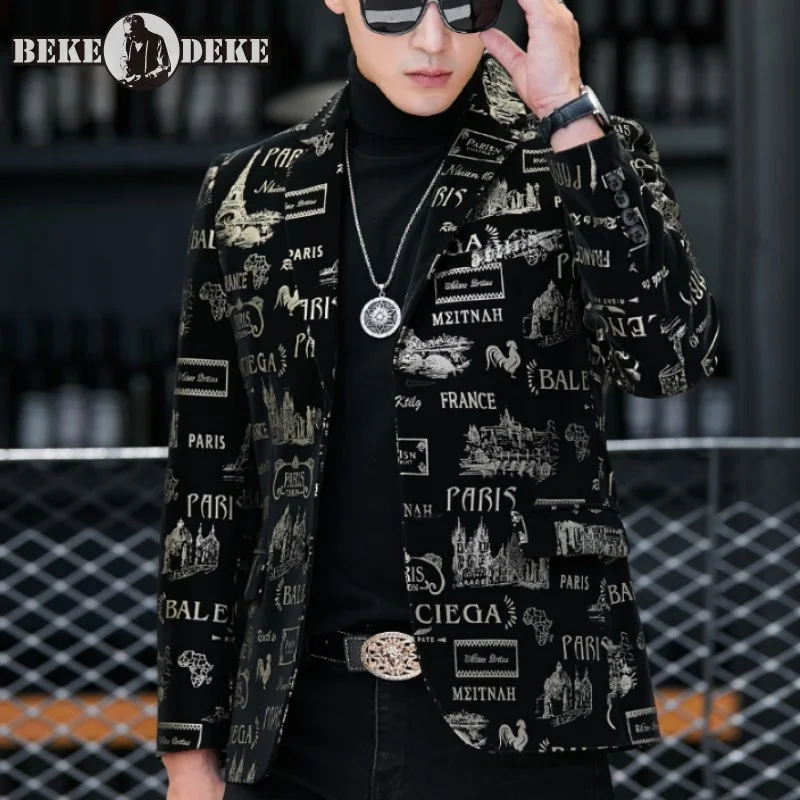 

Autumn Winter Printing Luxury Genuine Leather Suit Jacket Mens Single Breasted Slim Fit Business Casual Blazers Sheepskin Coat