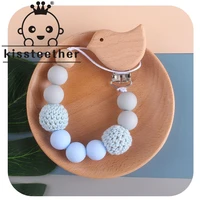 kissteether 1pcs new baby pacifier chain beech wooden animal clip geometric crochet beads wood teether tiny rod dummy clips kid