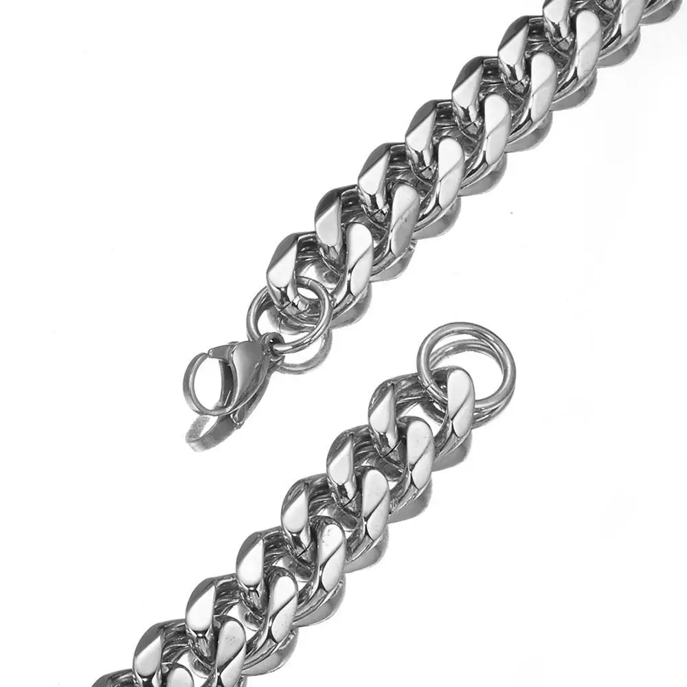 

15mm Men's Natual Stainless Steel Curb Cuban Link Chain Necklace Wholesale Jewelry Gift 7-40inch
