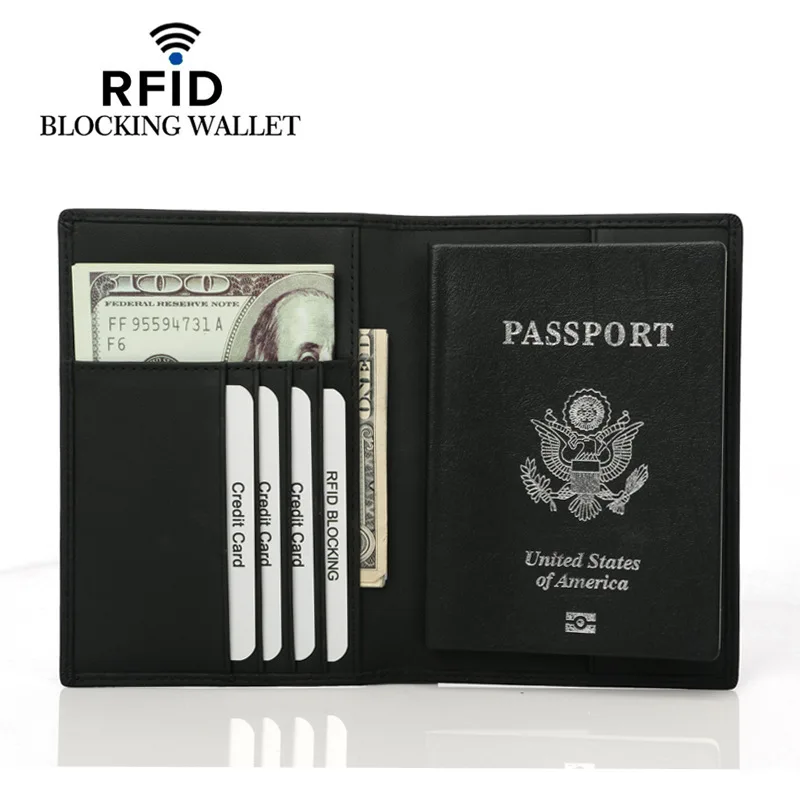 

GENODERN Carbon Fiber Pattern Passport Holder RFID Leather Passport Cover for Men New Travel Wallet Air Ticket Bags