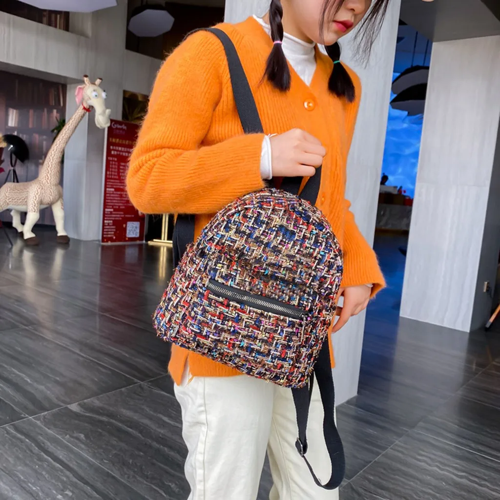 Модные рюкзаки уличные простые на молнии контрастные шерстяные мягкие женский