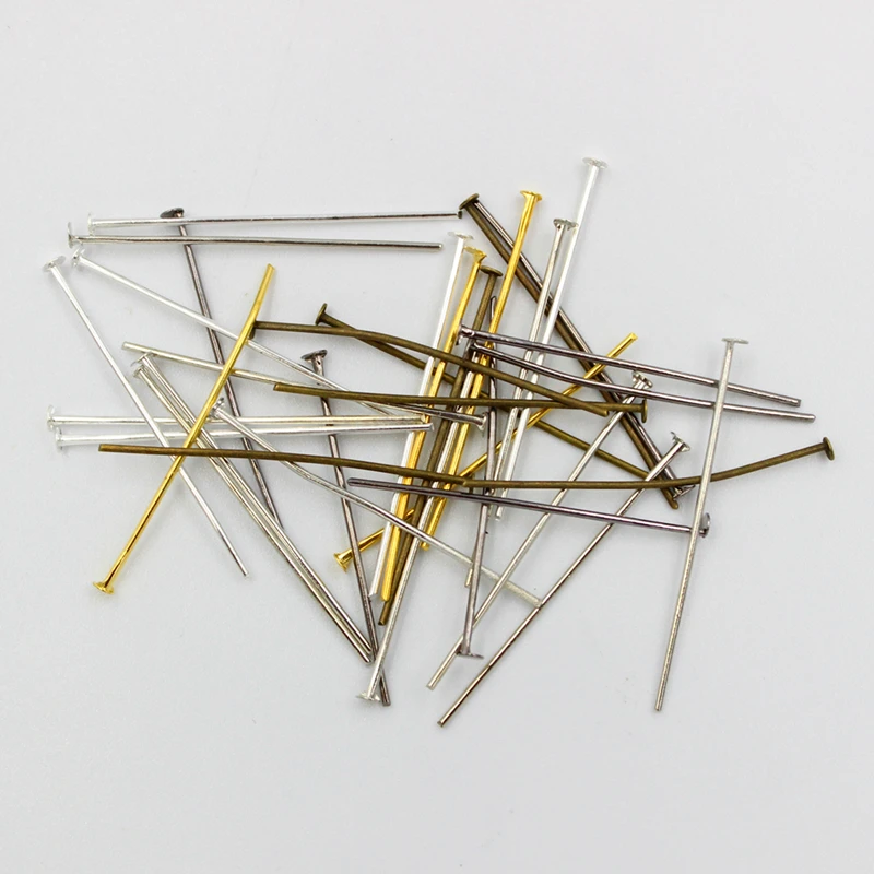 

200pcs/lot 18 20 24 26 28 30 35 40mm Flat Head Pins Gold/Rhodium Headpins For Jewelry Findings Making DIY