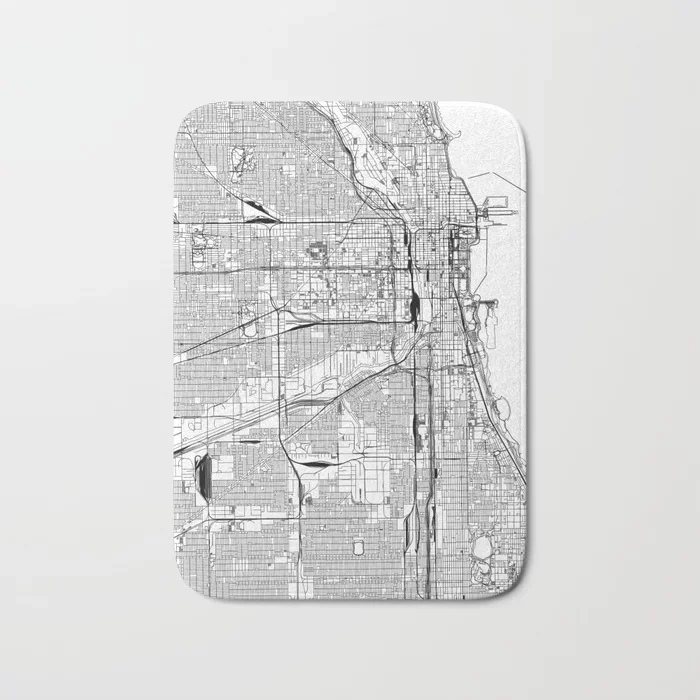 

HOT Bathroom Rugs Chicago White Map Bath Mat Flannel Absorbent Non Slip Doormat for Entrance Door