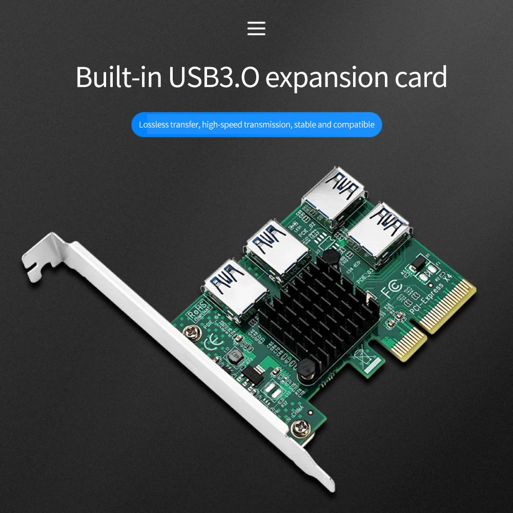 

PCI-E-PCI-E адаптер 1 поворот 4 PCI-Express слот 1x до 16x USB 3,0 карта расширения для майнинга PCIe преобразователь для майнинга BTC