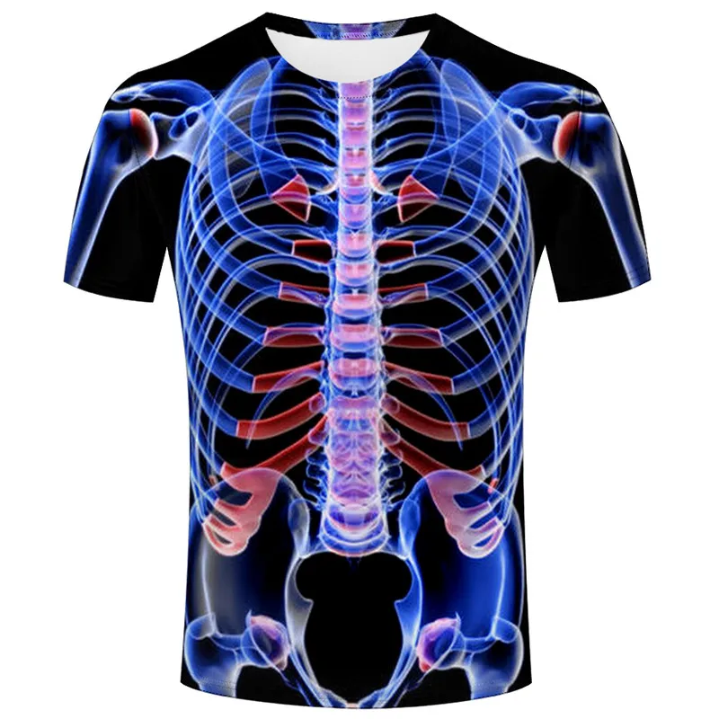 

Personality Skeleton t shirt Men 3D Ribs Printed T-shirts Short Sleeve Cosplay Fitness gym clothing Male Workout Tops Punk tee