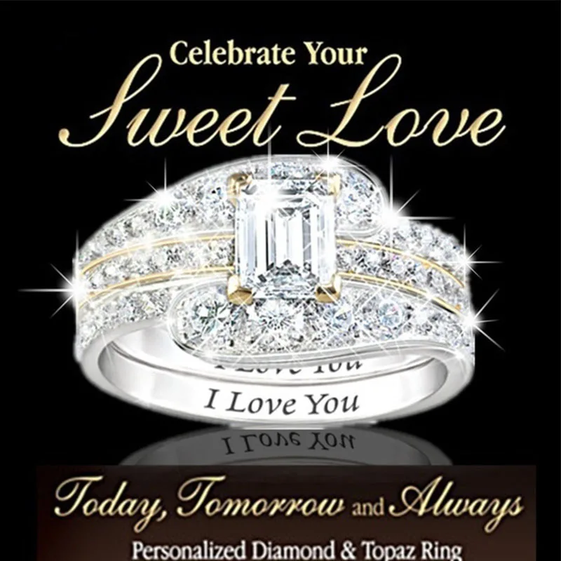 

New fashion trend ring with three sets of engagement rings inlaid with zircon in Europe and America