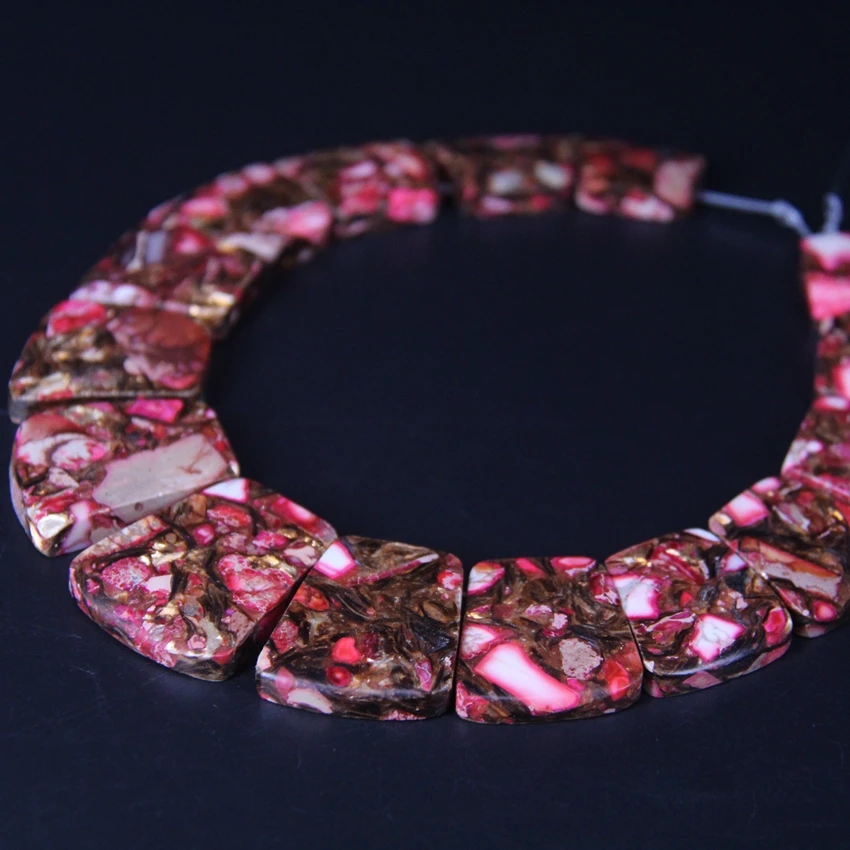 Бусины яшперы из осадка океана Fushcia, 15 шт., бусины трапециевидной плиты императора камни градуированные, ожерелья, подвески, ювелирные украшения