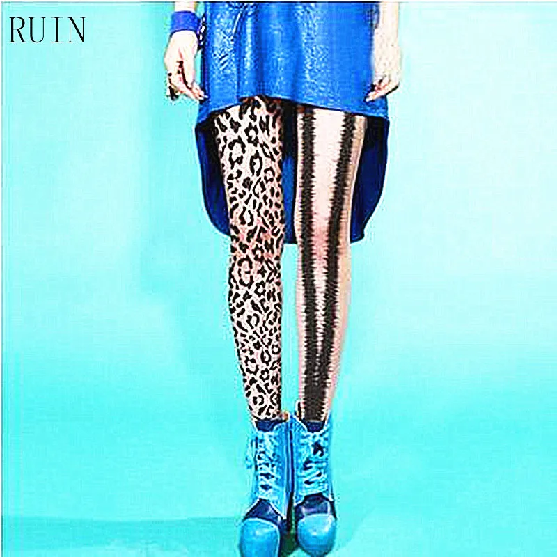 Женские Асимметричные чулки разных цветов леопардовые колготки с левой и правой