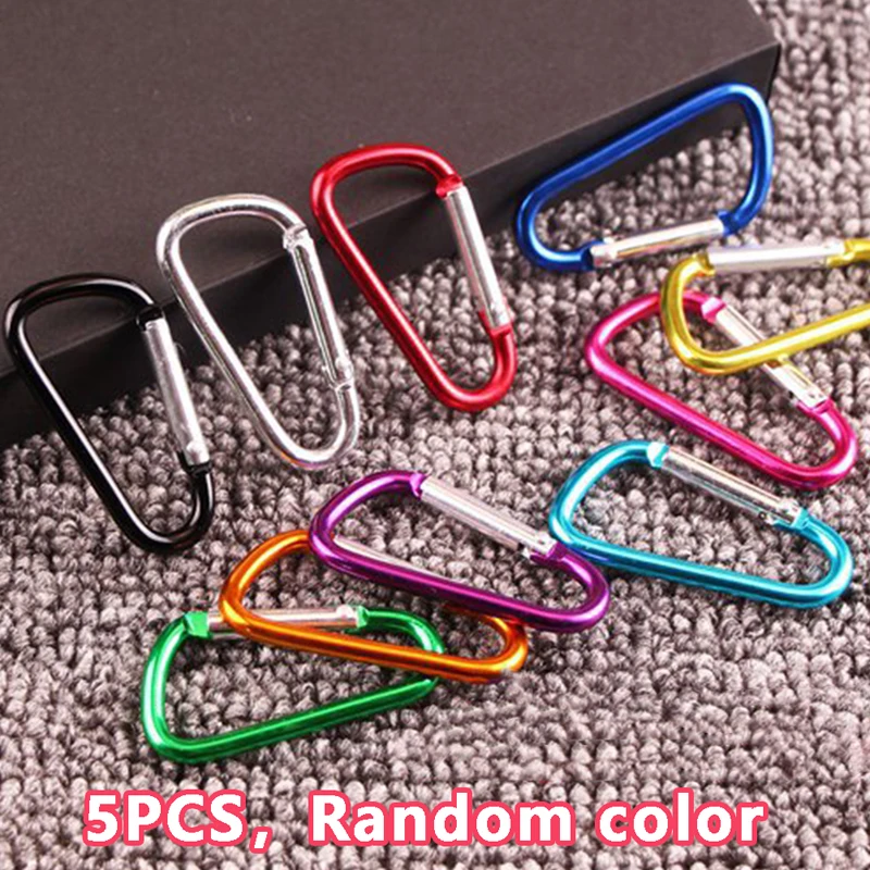 

5pc Set Of Hiking Outdoor Mountaineering Buckle D-ring Clip Camping Hook Outdoor Sports Aluminum Safety Key Chain