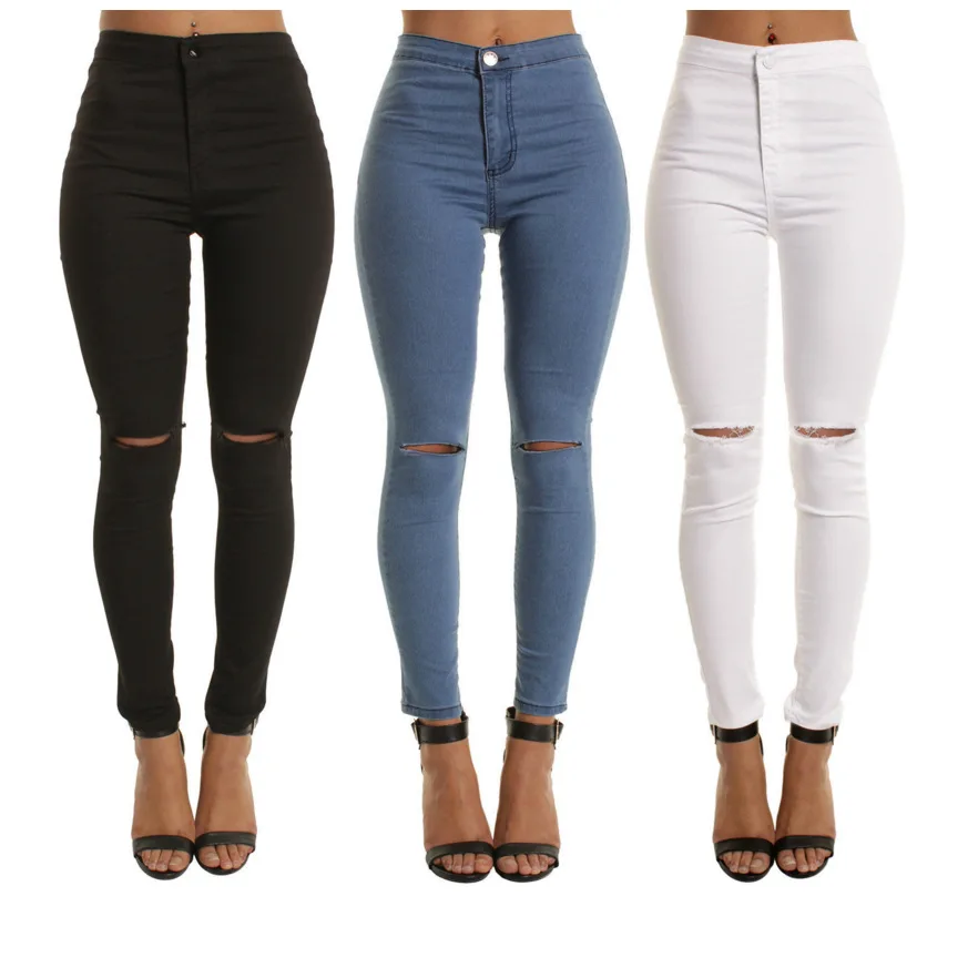 

2021 Spring/Summer Knee Hole Jeans Large Size Thin Pants Women's Pants