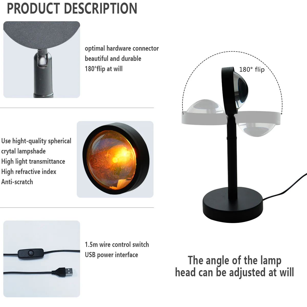 

Sunset Lamp Projector Led Night Light Sunset-Red Rainbow Projection Desk Lamp for Bedroom Bar Coffee Store Wall Decoration light