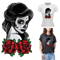 iron on patches skull art thermal sticker clothes cool girl heat transfer for t shirt hoodies tops thermal press vinyl diy