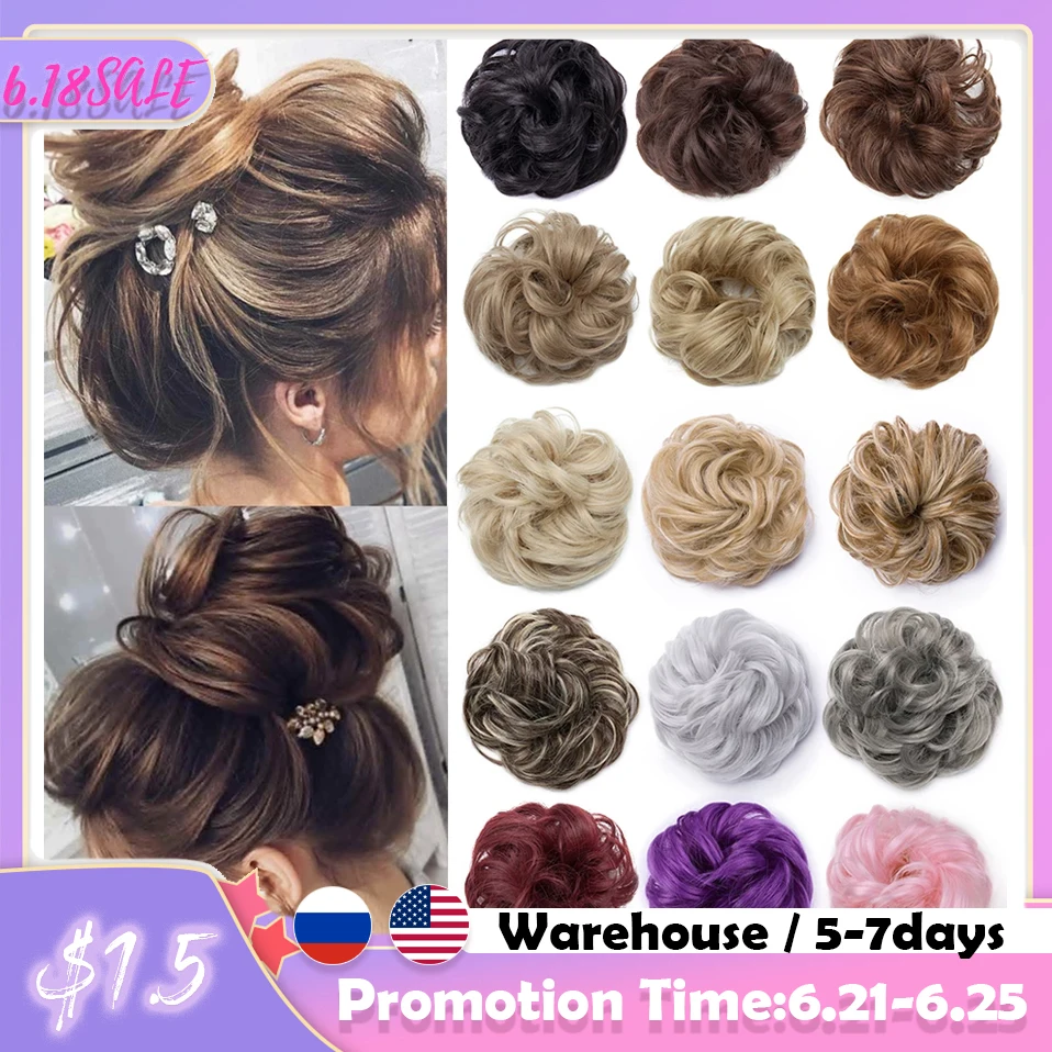 

Snoilite 56color Elastic Band Chignon Hair Extension Synthetic Scrunchies Bun Hair Updo Donut Fake Hair Hairpiece For Women