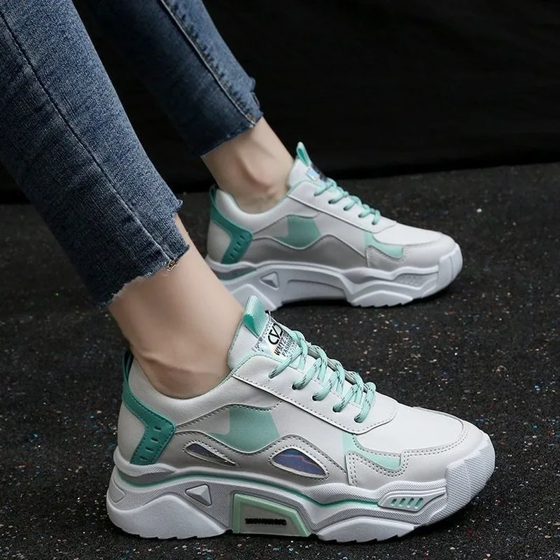 

Кроссовки женские на шнуровке, Вулканизированная массивная подошва, дышащие, Спортивная повседневная обувь, большие размеры, осень