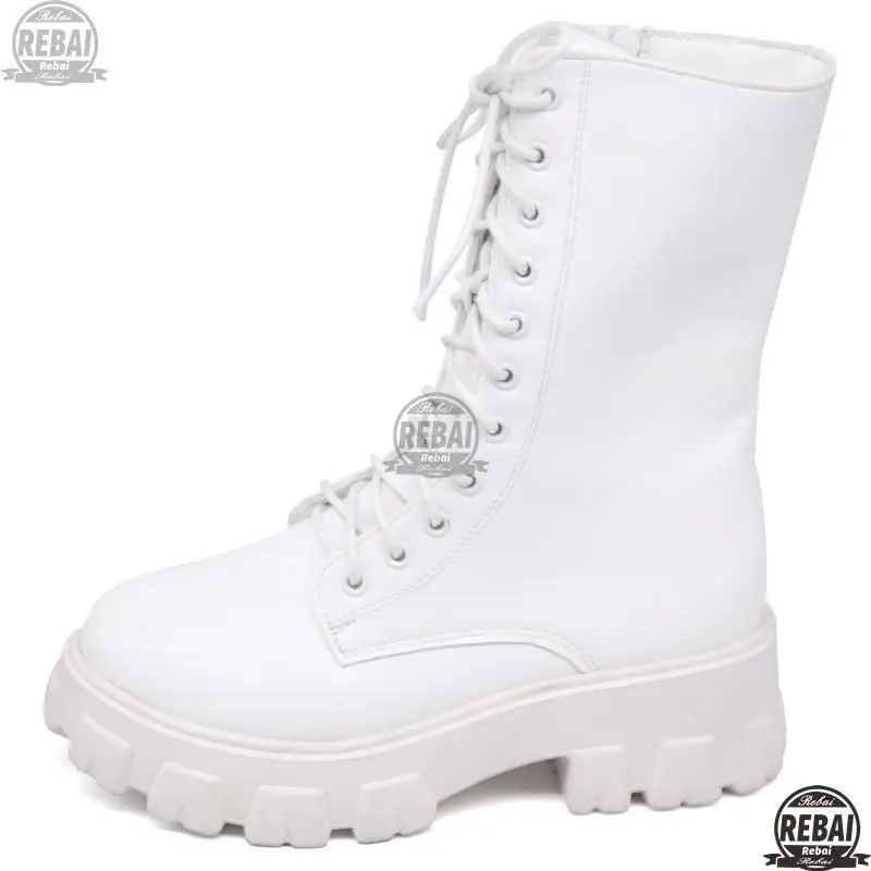 

2021 Sping Women White Boots Autumn Fashion Black Leather Platform Gothic Boots Punk Combat Boots For Women Women Winter Boots