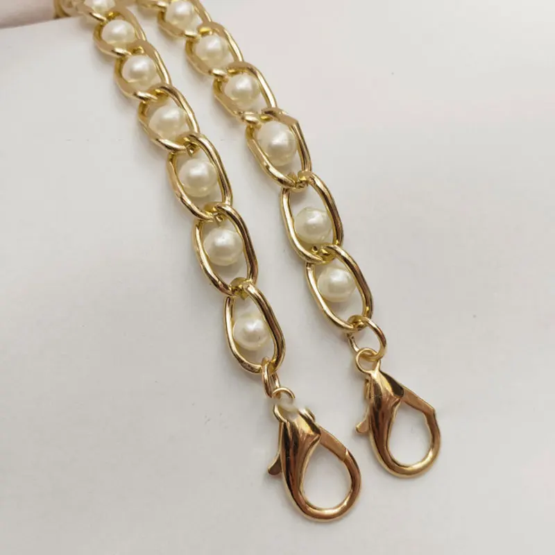 

Fashion Metal Imitate Pearl Shoulder Bag Strap Replacement Metal Bag Chain 120cm Handbag Strap Purse Strap Sweet Handles For Bag