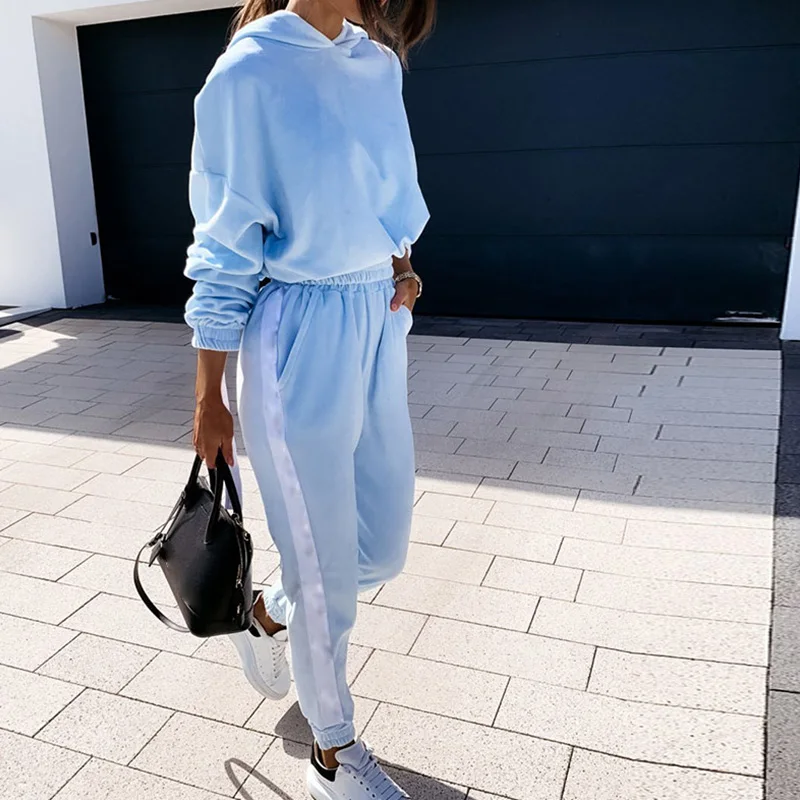 

Women Fashion Chic Patchwork Sport Casual Loose Suits Hoodies High Waist Pants Matching Set Female Solid Color Autumn Tracksuit