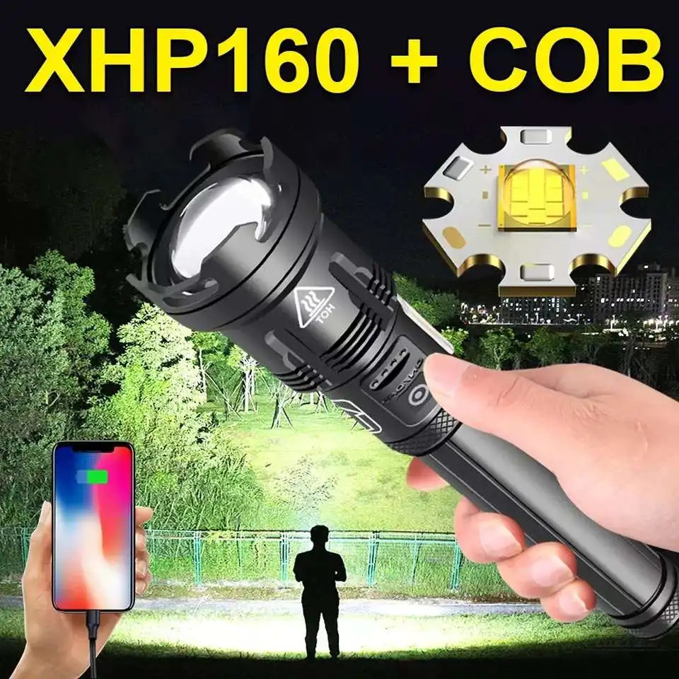 Самый мощный XHP160 светодиодный фонарь 18650 Перезаряжаемый usb XHP90 тактический