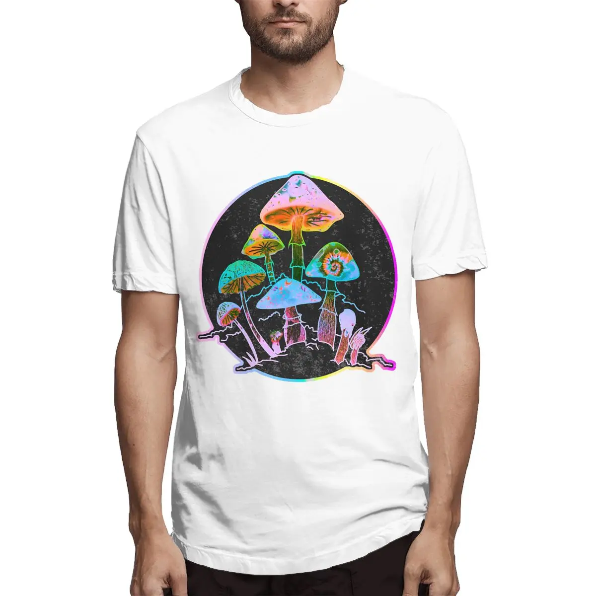

Garden Of Shrooms Men's Vintage Tee Shirt Short Sleeve Round Collar T-Shirt Cotton Printed Clothing