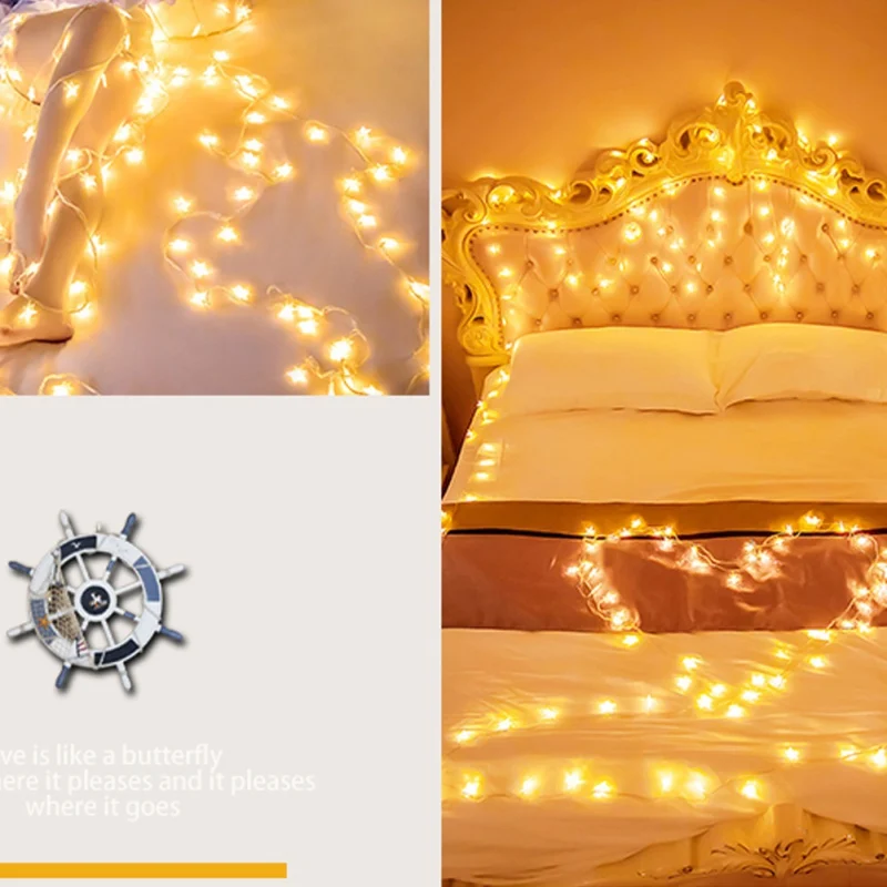 Цветные теплые белые пятиконечные Звездные Рождественские огни Рождественский