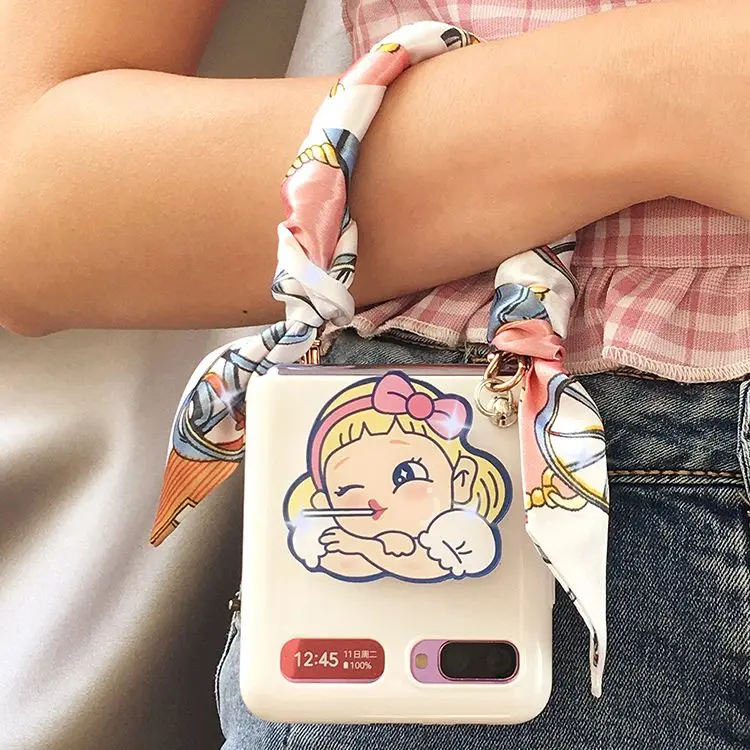 

for Samsung zflip handkerchief 5g mobile phone case f7070 lanyard Korean protective case folding screen women's model