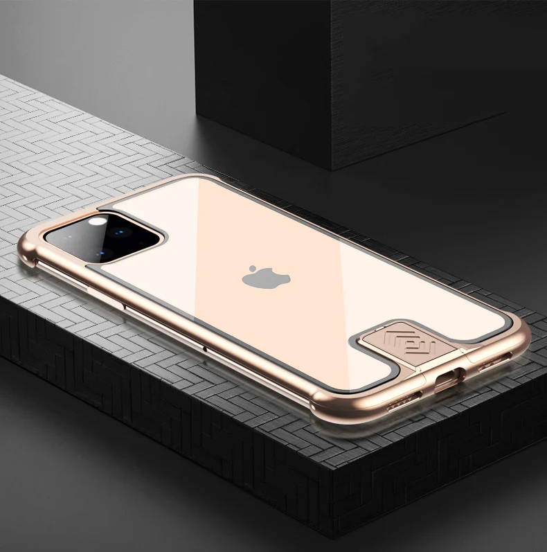 Для iPhone11 противоударный двухтактный металлический каркас задняя крышка из закаленного стекла чехол для iPhone 11pro Max чехол