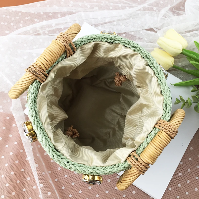 Круглая плетеная сумка ручной работы со стразами и жемчугом богемная соломенная