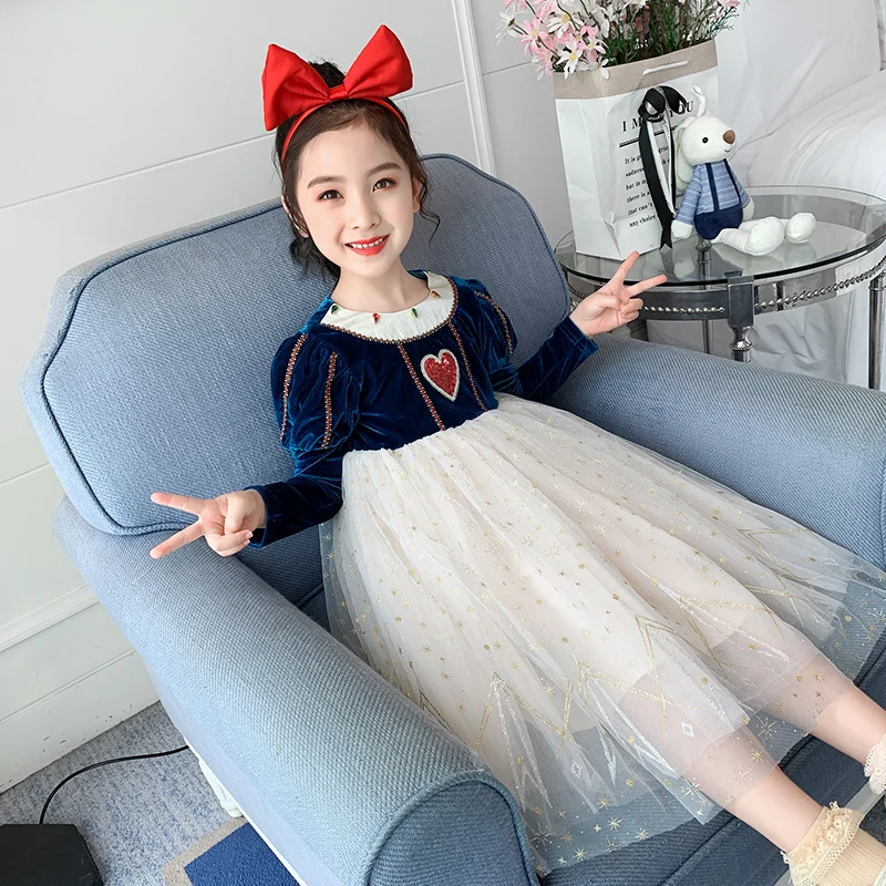 

Puff Sleeve Cute Baby Girls Princess Dresses Autumn Long Sleeve Love Print Kids Tutu Dresses Birthday Party Children Clothes