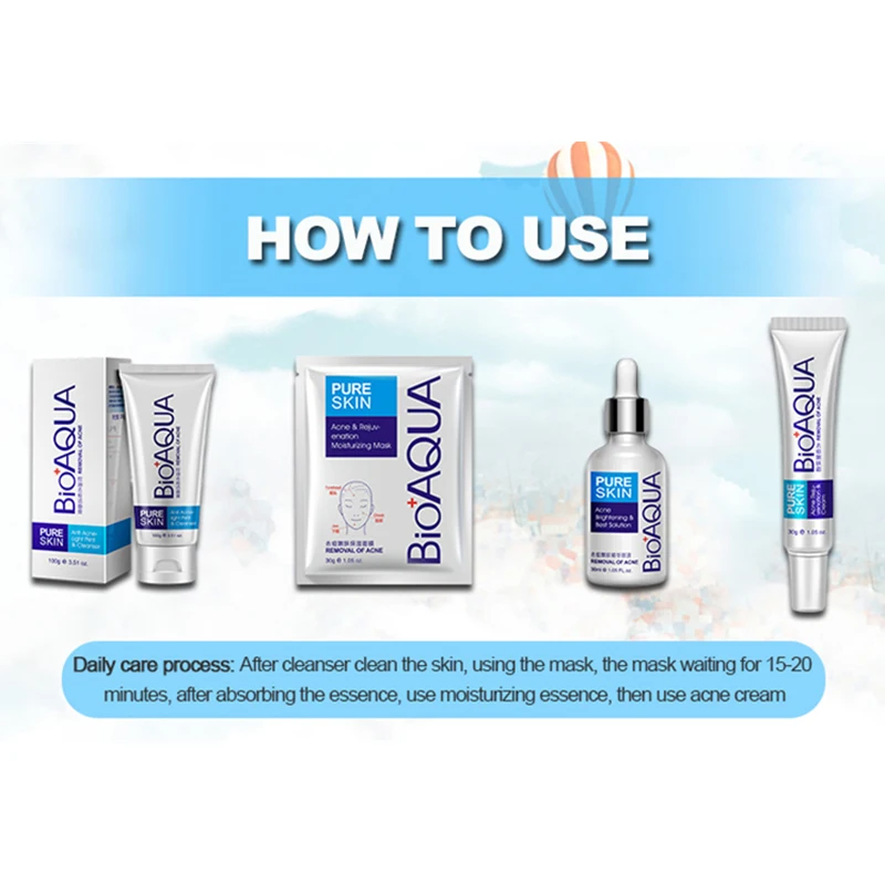 

6PCS BIOAQUA Anti Acne Shrink Pores Whitening Treatment Blackhead Scars Anti Acne Removal Gel Moisturizing Scar Face Care Set