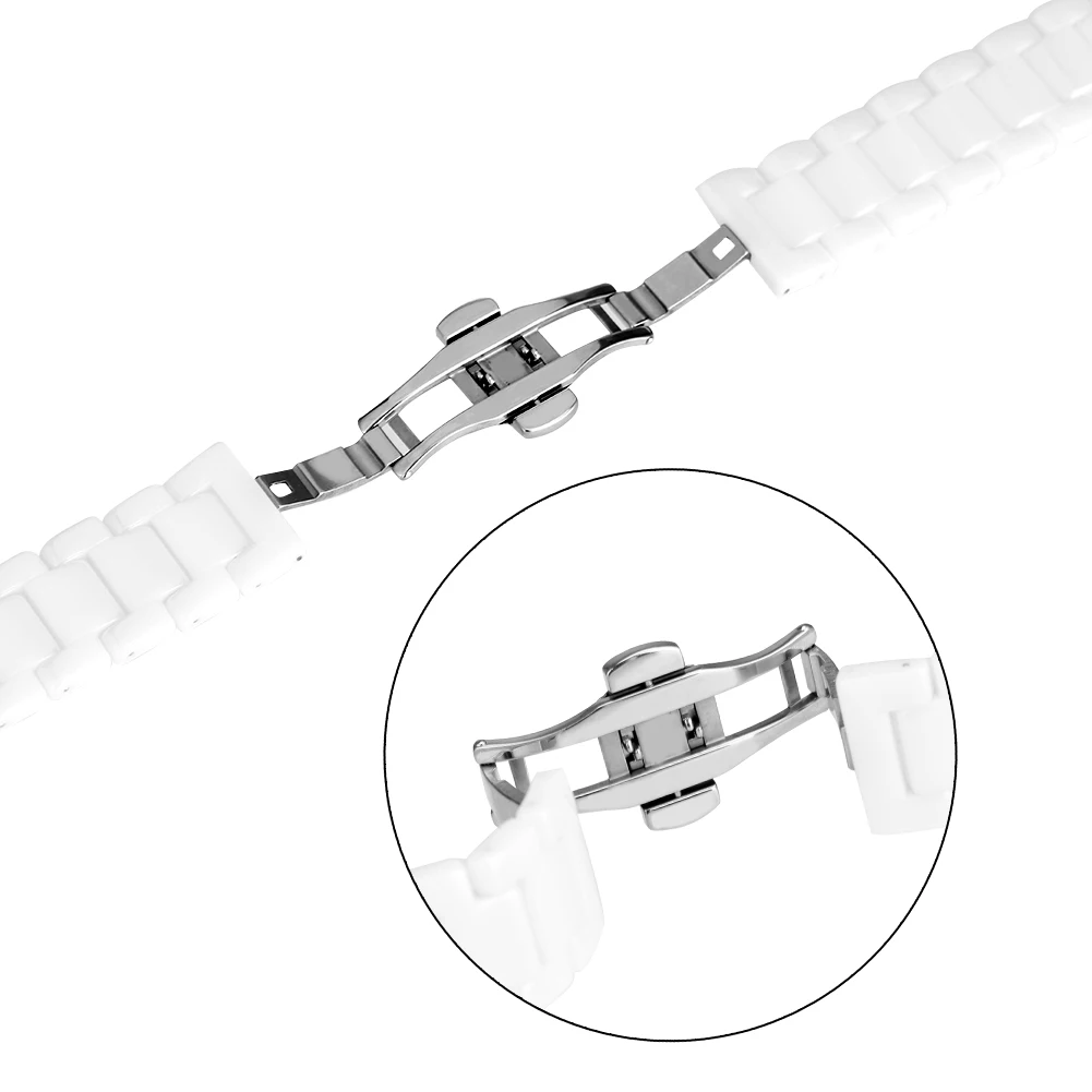 Белый браслет для наручных часов керамический ремешок с застежкой бабочкой 22 мм