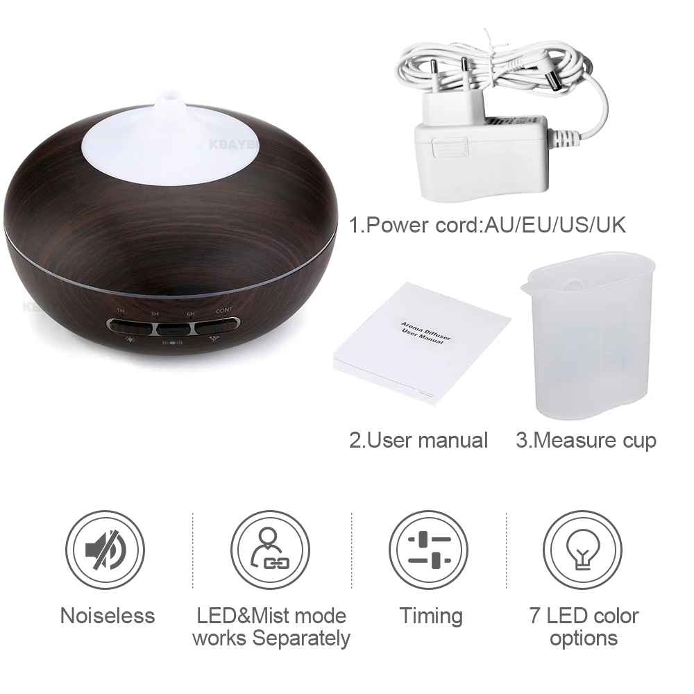 

Automatic microwave sensor 300ml Aroma Diffuser Essential Oil Diffuser Aromatherapy Mist Maker with 7 Color LED Light Wood grain
