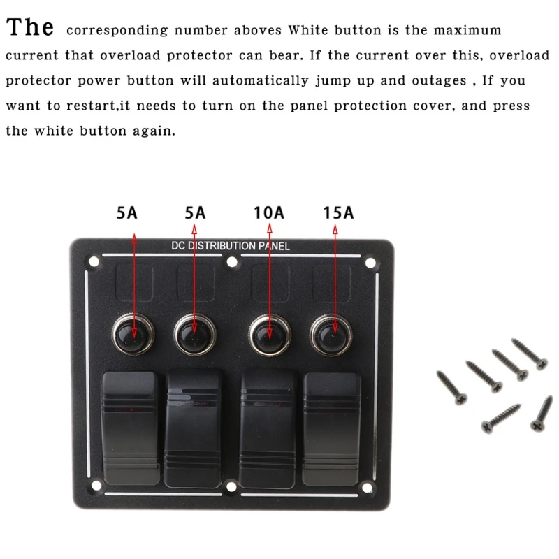 4 Gang красный светодиодный Водонепроницаемый рокер Панель переключатель
