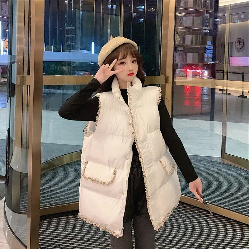 The New Down Padded Jacket Winter Vest Women Wear A Small Fragrant Wind Net Red  Vest Jacket Korean Loose Waistcoat Fashion