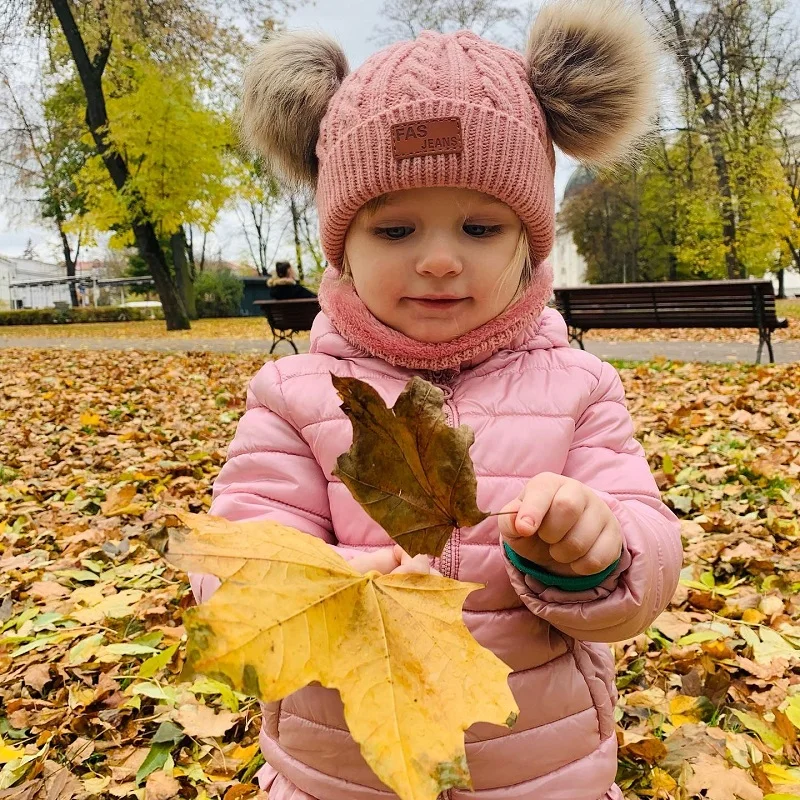 Зимняя шапка с двойным помпоном для маленьких девочек детские шапки из