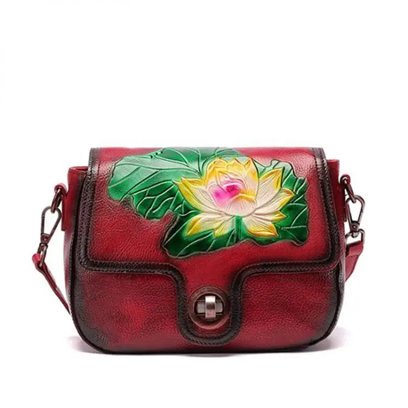 

Bestform Retro Women Bag 2020 New Embossed Hand Painted Messenger Bag Genuine Leather Lotus Leisure Shoulder & Crossbody Bags