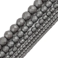 jhnby faceted matte black hematite beads football natural stone ore round loose beads 2346810mm jewelry bracelet making diy