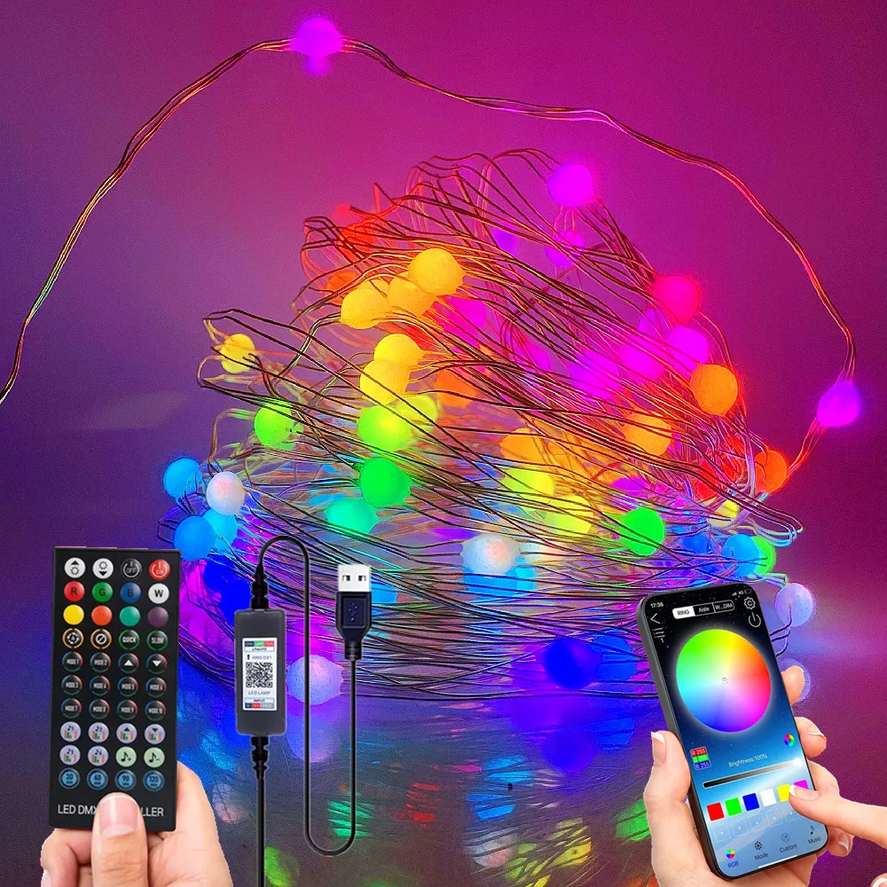 Bluetooth Pixel LED String USB 5V 10m 100leds Dream Color Remote Control Fairy Lights Christmas Festival Wedding Garland Lamp