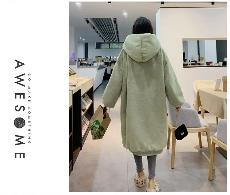 30 Degrees Fur Coat Women Casual Hoodies Furry Thick Warm Long Faux Rabbit Fur Jacket Loose Winter Coat Women OverCoat