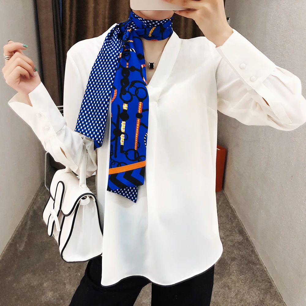 Luxury Brand Double-deck Plaid Scarf Women Design Belt Chain Fashion Neckerchief Silk Scarves For Ladies Head Handkerchief |