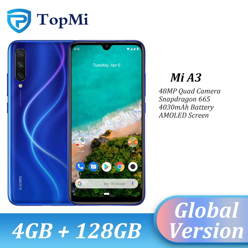 В наличии! глобальная версия Xiaomi Mi A3 4 Гб RAM 128 ГБ ROM Смартфон Snapdragon 655 48MP задняя