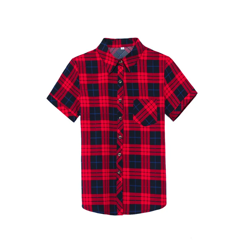 

Summer Plus Size Plaid Print Short-Sleeved Shirt Women's Lapel Single Breasted Office Blouse 2021 Lady Korean Slim Tops S-5XL
