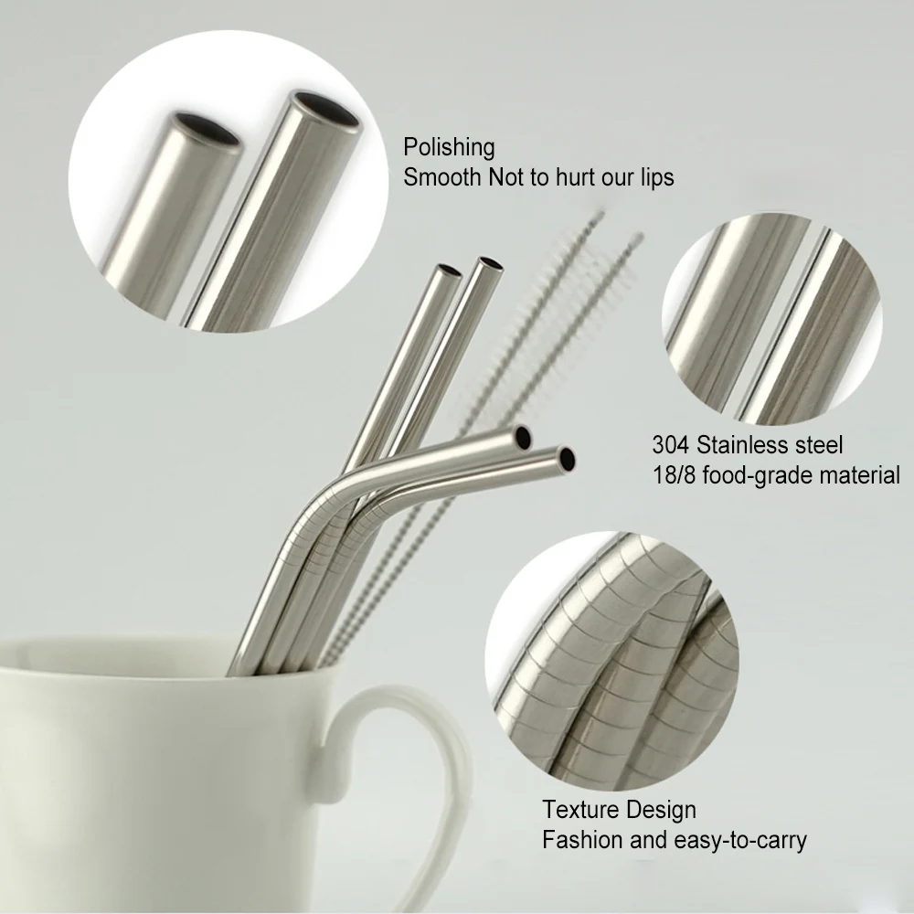 Многоразовые питьевые соломинки с чистящей щеткой 10 шт. портативные