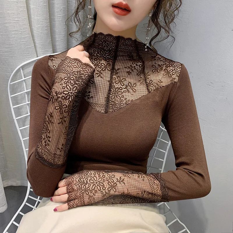 Женский кружевной свитер без подкладки облегающий элегантный Трикотажный с