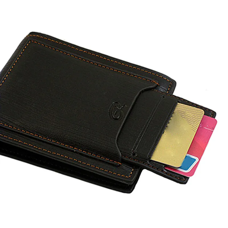 Мужской классический кожаный кошелек двойного сложения тонкий высокого