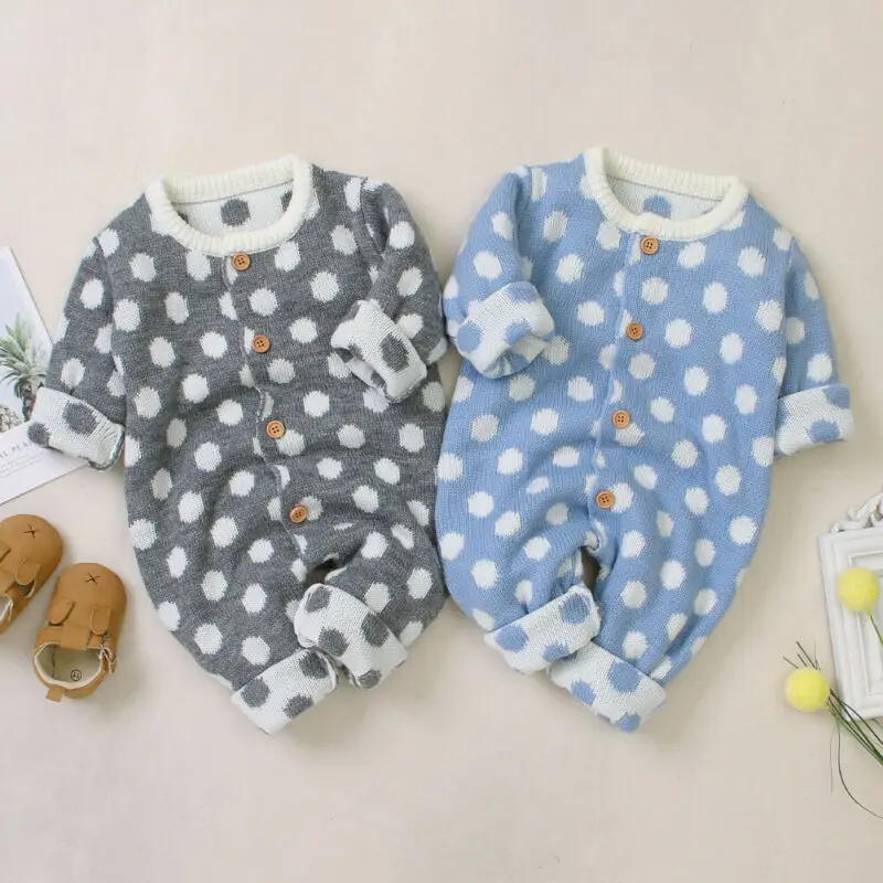 Одежда для новорожденных девочек вязаный свитер в горошек с длинными рукавами и