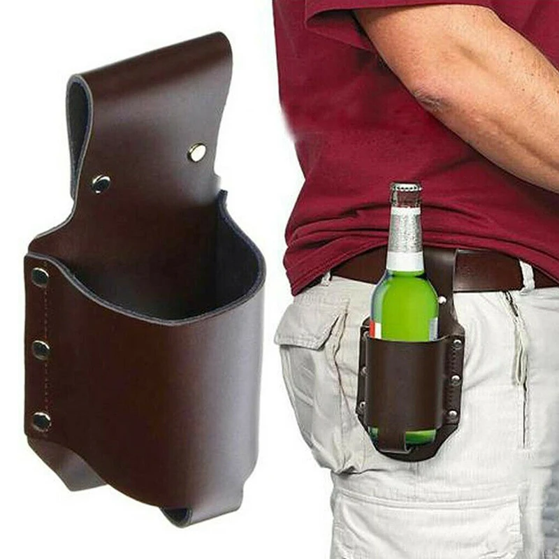 

Outdoor Mountaineering Beer Waist Packs Pocket Belt Beer Bottle Cover Waist Pack Bag For Men PU Leather Fanny Pouch Hanging Bags