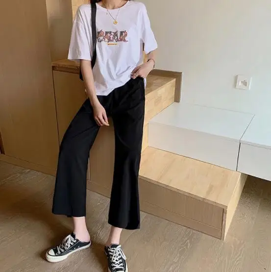 

Women's straight-leg pants casual no velvet thin black wide-leg pants