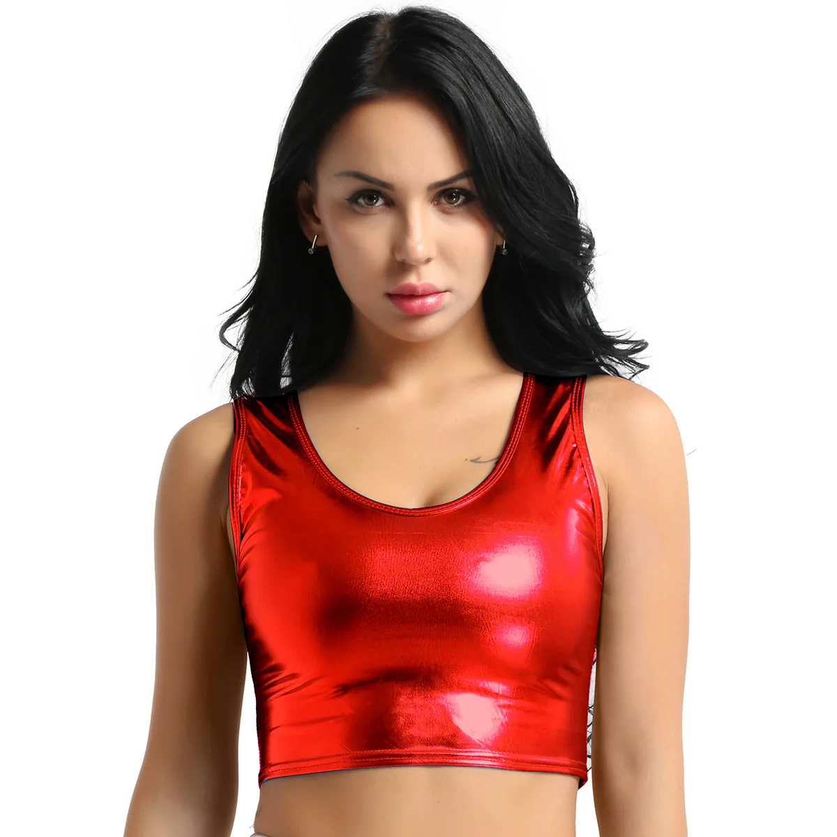 

Women's Street Solid Color Shiny Metal Round Neck Jersey Tank Top One Size Tight Top Bar Nightclub Evening Sexy Small Tank Top