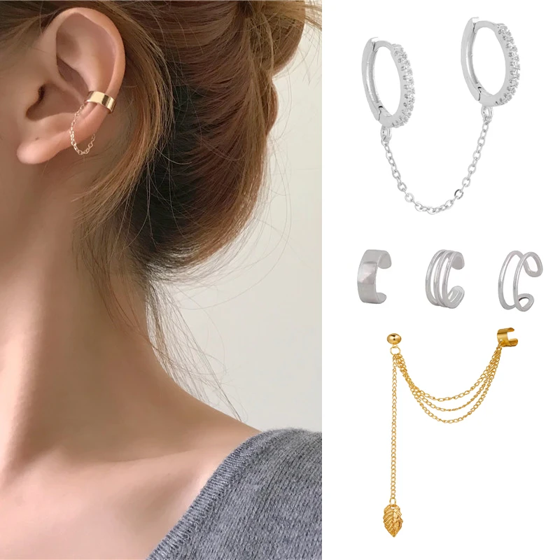 

INS Fashion Simple Punk Chain Ear Cuff for Women Clip on Earrings Gold Earcuff Without Piercing Earring Trendy Jewelry Gift