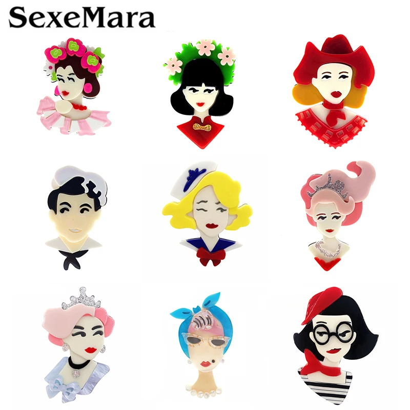 SexeMara, дизайн, акриловая брошь для девочек, для женщин, роскошная мультяшная милая девушка, нагрудные значки для женщин, модная Подарочная брошь
